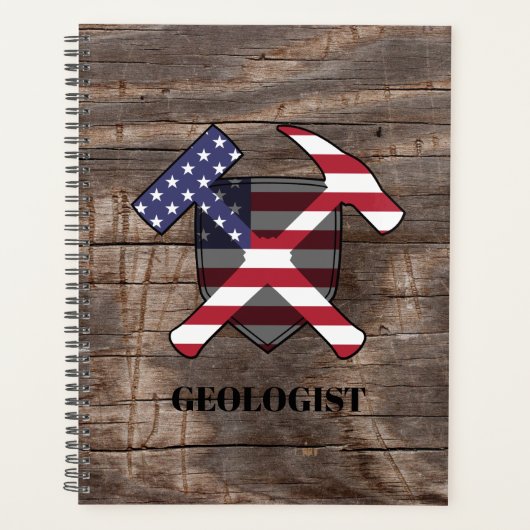 米国地質学者のロックハンマーと盾 プランナー手帳 (正面)