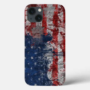 米国壁絵を描上グランジ旗 iPhone 13ケース