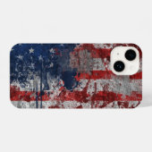 米国壁絵を描上グランジ旗 iPhoneケース (裏面横)