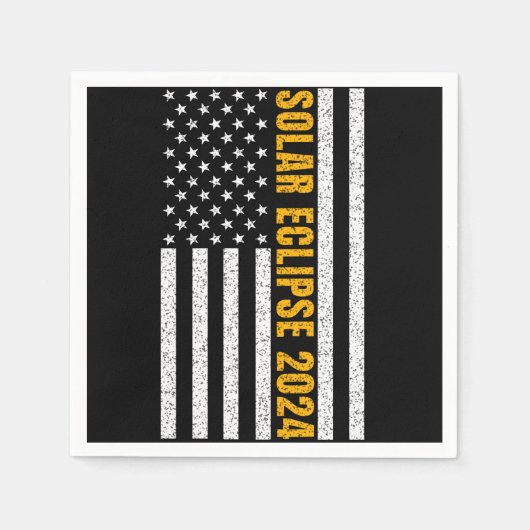 米国太陽の皆既食2024年4月8日米国国旗 スタンダードカクテルナプキン (正面)