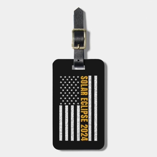 米国太陽の皆既食2024年4月8日米国国旗 ラゲッジタグ (正面縦)