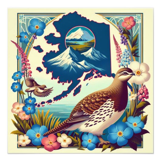米国州アラスカ州鳥花デザイン フォトプリント            (正面)