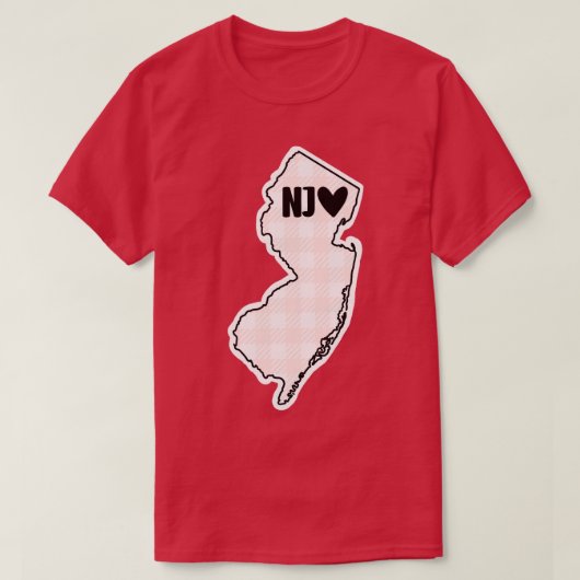 米国州ニュージャージーのピンクプレイド Tシャツ (デザイン正面)