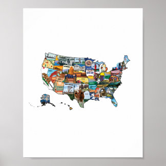米国州地図イラストレーション ポスター