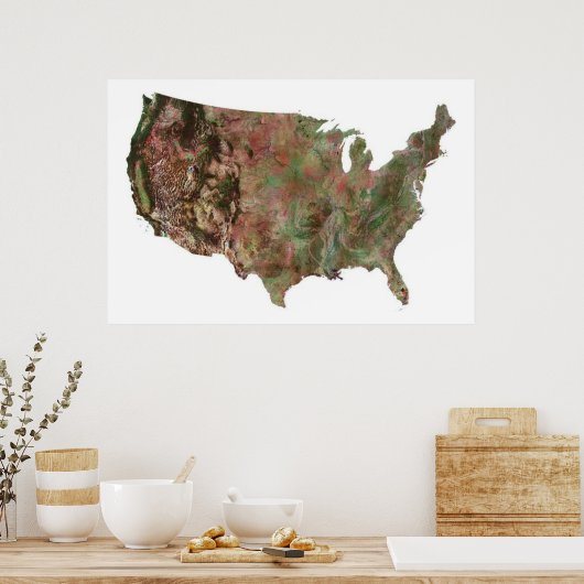 米国州衛星地図統一された ポスター (キッチン)