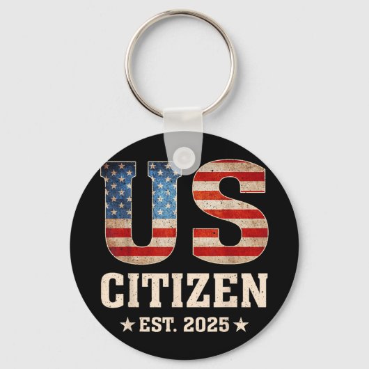米国市民Est 2025米国国旗の新市民権アメリカ キーホルダー (正面)