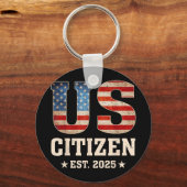 米国市民Est 2025米国国旗の新市民権アメリカ キーホルダー (正面)