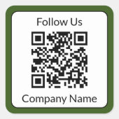 米国後を追の緑と白のビジネス名QRコード スクエアシール (正面)