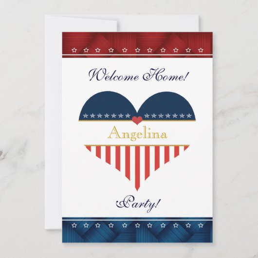 米国愛国ハートウェルカムホームパーティー招待状 招待状 (正面)