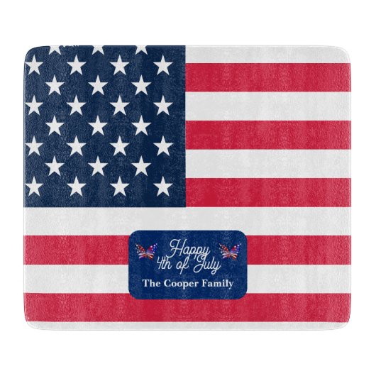 米国愛国国旗7月4日家族名 カッティングボード (正面)