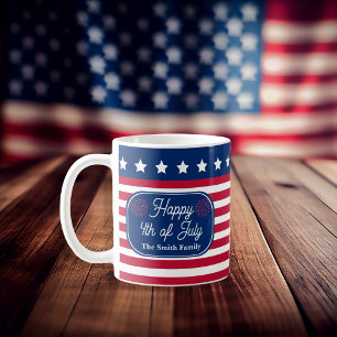 米国愛国国旗7月4日家族名 コーヒーマグカップ