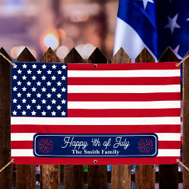 米国愛国国旗7月4日家族名 横断幕