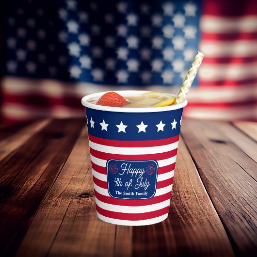 米国愛国国旗7月4日家族名 紙コップ