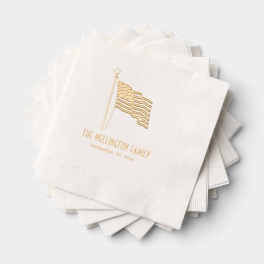 米国愛国心を持つ国旗の国名なびく日付 箔ナプキン (インサイチュ (積み重ね))