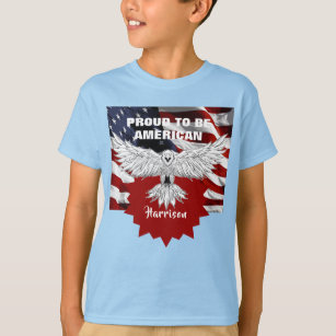 米国愛国赤白青イーグル国旗 Tシャツ