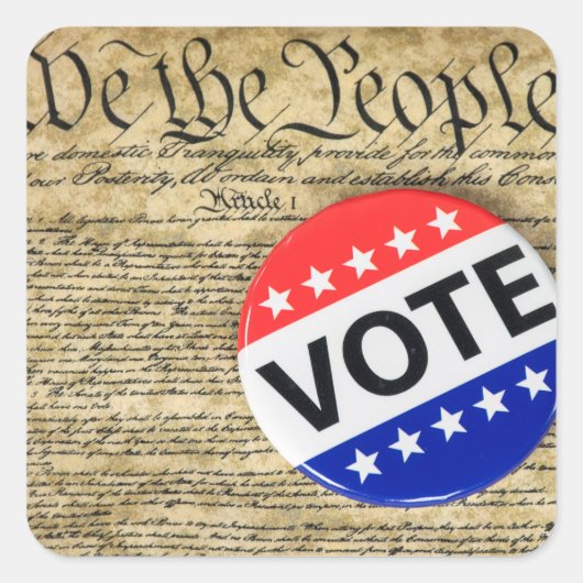 米国憲法の投票ボタン スクエアシール (正面)