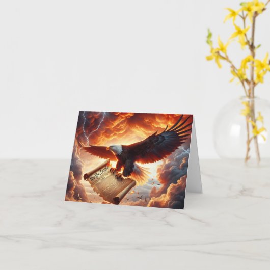 米国憲法を握り締めたハゲのワシ カード (黄色い花)