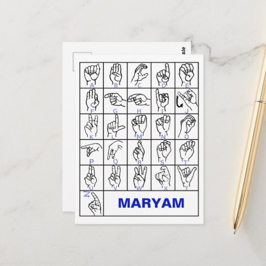 米国手話アルファベット、ASLろう者 ポストカード (正面/裏面インサイチュ)