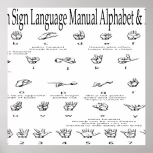 米国手話ASLアルファベットと数字チャート ポスター