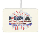 米国文字国旗のグリッター花火7月4日Happy カーエアーフレッシュナー (正面)