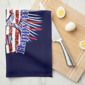 米国文字国旗のグリッター花火7月4日Happy キッチンタオル (四つ折り)