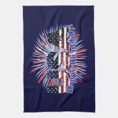 米国文字国旗のグリッター花火7月4日Happy キッチンタオル (縦)