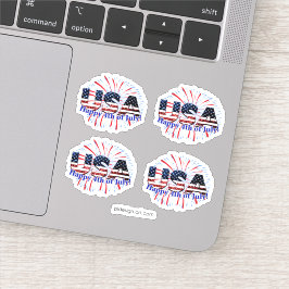 米国文字国旗のグリッター花火7月4日Happy シール