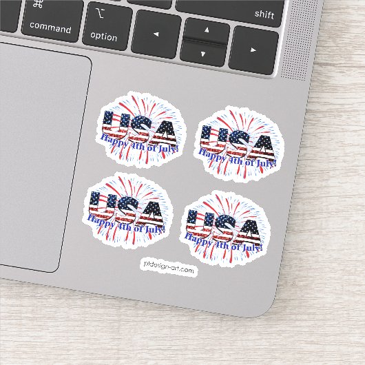 米国文字国旗のグリッター花火7月4日Happy シール (詳細)