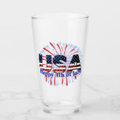 米国文字国旗のグリッター花火7月4日Happy タンブラーグラス (正面)