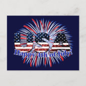 米国文字国旗のグリッター花火7月4日Happy ポストカード (正面)