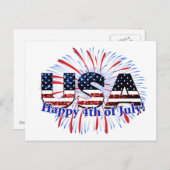 米国文字国旗のグリッター花火7月4日Happy ポストカード (正面/裏面)