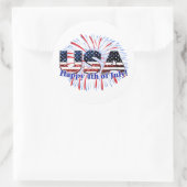 米国文字国旗のグリッター花火7月4日Happy ラウンドシール (バッグ)