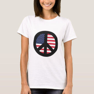 米国旗が付いているピースサイン Tシャツ