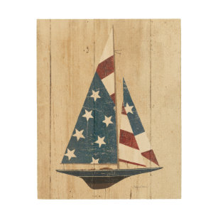 米国旗が付いているヨット ウッドウォールアート