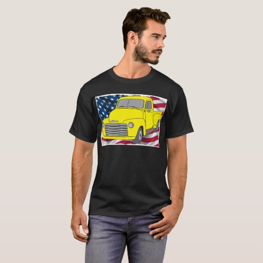 米国旗が付いているヴィンテージのChevyのトラック Tシャツ (正面フル)