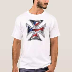 米国旗が付いている鉄の十字 Tシャツ