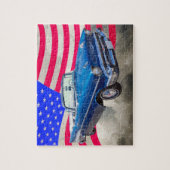 米国旗が付いている1957年のシボレーBel Air ジグソーパズル (縦)