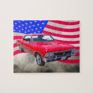 米国旗が付いているChevy Chevelle SS 396 ジグソーパズル