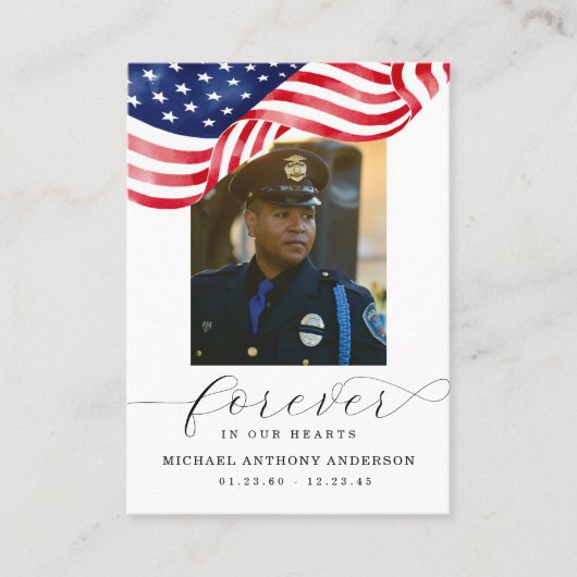 米国旗が永遠に私たちのハートの葬儀カード 名刺 (正面)
