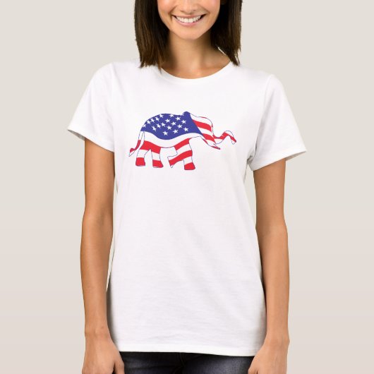 米国旗で作った象 Tシャツ (正面)