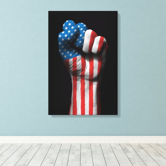 米国旗で握り拳を上げる キャンバスプリント (インサイチュ (ウッドフロア))