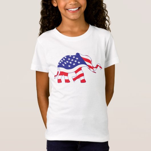 米国旗で構成されたゾウ Tシャツ (正面)