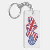 米国旗と英国国旗のハート キーホルダー (正面左)