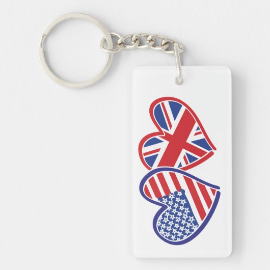 米国旗と英国国旗のハート キーホルダー (正面)