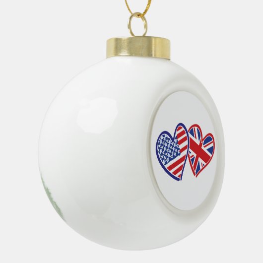 米国旗と英国国旗のハート セラミックボールオーナメント (左)
