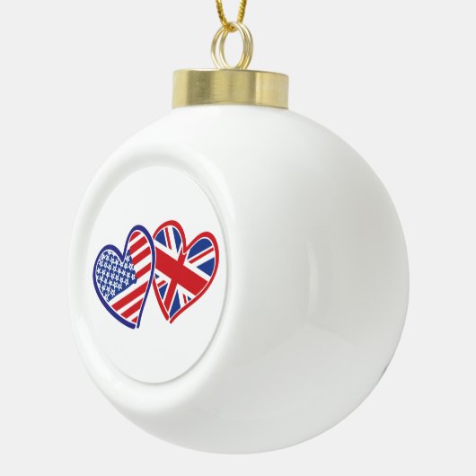 米国旗と英国国旗のハート セラミックボールオーナメント (右)