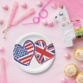 米国旗と英国国旗のハート ペーパープレート (パーティー)