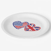 米国旗と英国国旗のハート ペーパープレート (アングル)