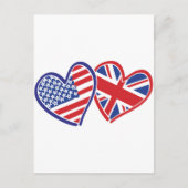米国旗と英国国旗のハート ポストカード (正面)