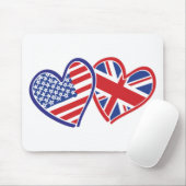 米国旗と英国国旗のハート マウスパッド (マウス)